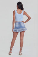 Averie Frayed Tiered Denim Mini Skirt