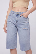Distressed Raw Hem Denim Jorts
