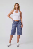 Distressed Raw Hem Denim Jorts