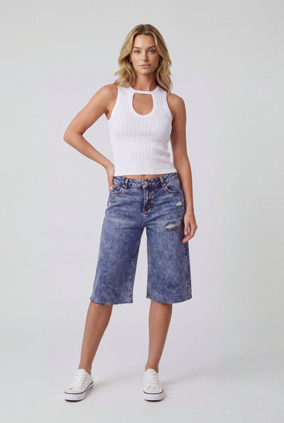 Distressed Raw Hem Denim Jorts