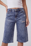 Distressed Raw Hem Denim Jorts