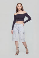 Cut-Off Denim Cargo Bermuda Shorts