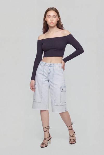 Cut-Off Denim Cargo Bermuda Shorts