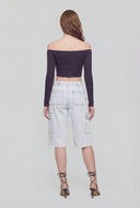Cut-Off Denim Cargo Bermuda Shorts