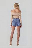 Pintuck Denim Cut-Off Shorts