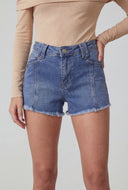 Pintuck Denim Cut-Off Shorts
