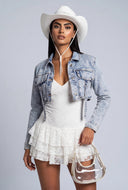 Pull Tab Crop Denim Jacket