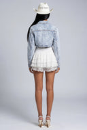 Pull Tab Crop Denim Jacket