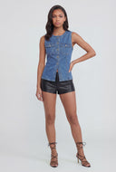 Livia Pintuck Denim Button-Front Vest