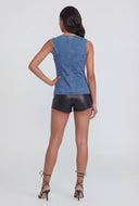 Livia Pintuck Denim Button-Front Vest