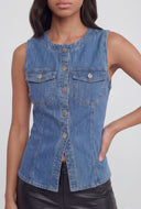 Livia Pintuck Denim Button-Front Vest