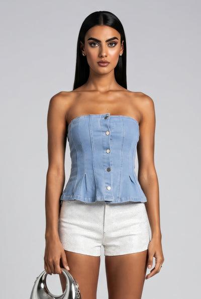 Rayne Denim Strapless Peplum Top