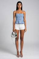 Rayne Denim Strapless Peplum Top