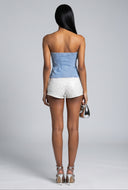 Rayne Denim Strapless Peplum Top