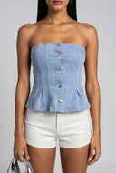 Rayne Denim Strapless Peplum Top
