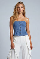 Rayne Denim Strapless Peplum Top