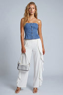 Rayne Denim Strapless Peplum Top