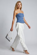 Rayne Denim Strapless Peplum Top