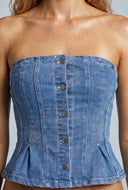 Rayne Denim Strapless Peplum Top