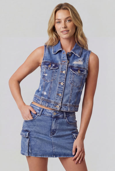 Distressed Denim Vest