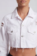 Distressed Hem Crop Denim Jacket