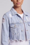 Distressed Hem Crop Denim Jacket