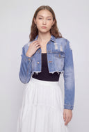 Distressed Hem Crop Denim Jacket