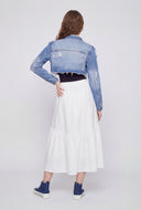 Distressed Hem Crop Denim Jacket