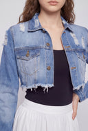 Distressed Hem Crop Denim Jacket