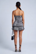 Acid Wash Strapless Tiered Denim Romper