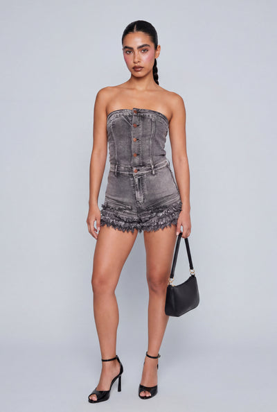 Acid Wash Denim Tube Romper