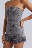 Acid Wash Denim Tube Romper