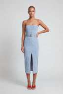 Hana Belted Denim Tube Dress