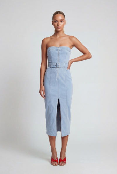 Hana Belted Denim Tube Dress