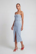 Hana Belted Denim Tube Dress