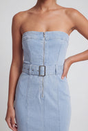 Hana Belted Denim Tube Dress