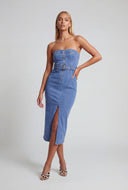 Hana Belted Denim Tube Dress