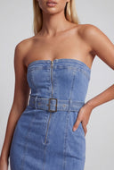 Hana Belted Denim Tube Dress