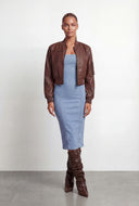 Colette Denim Pintuck Midi Bodycon Dress