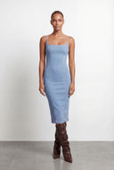 Colette Denim Pintuck Midi Bodycon Dress