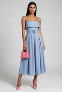 Belted Denim Fold Over Maxi Dress