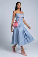 Belted Denim Fold Over Maxi Dress