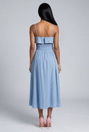 Belted Denim Fold Over Maxi Dress