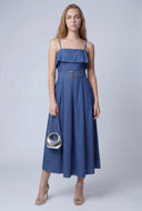 Belted Denim Fold Over Maxi Dress