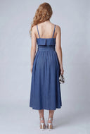 Belted Denim Fold Over Maxi Dress