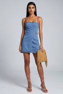 Ailany Denim Faux Wrap Dress
