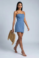 Ailany Denim Faux Wrap Dress