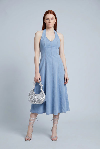 Denim Pintuck Halter Dress