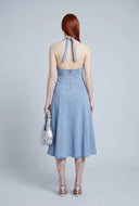 Denim Pintuck Halter Dress