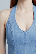 Denim Pintuck Halter Dress